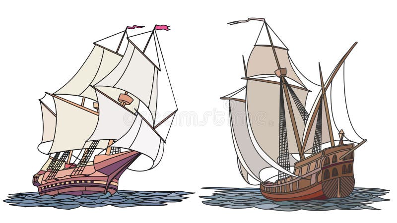 Vector set color artistic illustrations for icons, sailing ships of the 17th century. Vector set color artistic illustrations for icons, sailing ships of the 17th century.