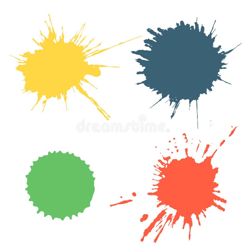 Vector set of colorful ink splash, blots and brush strokes, isolated on the white background. Series of vector splash, blots, brus vector illustration