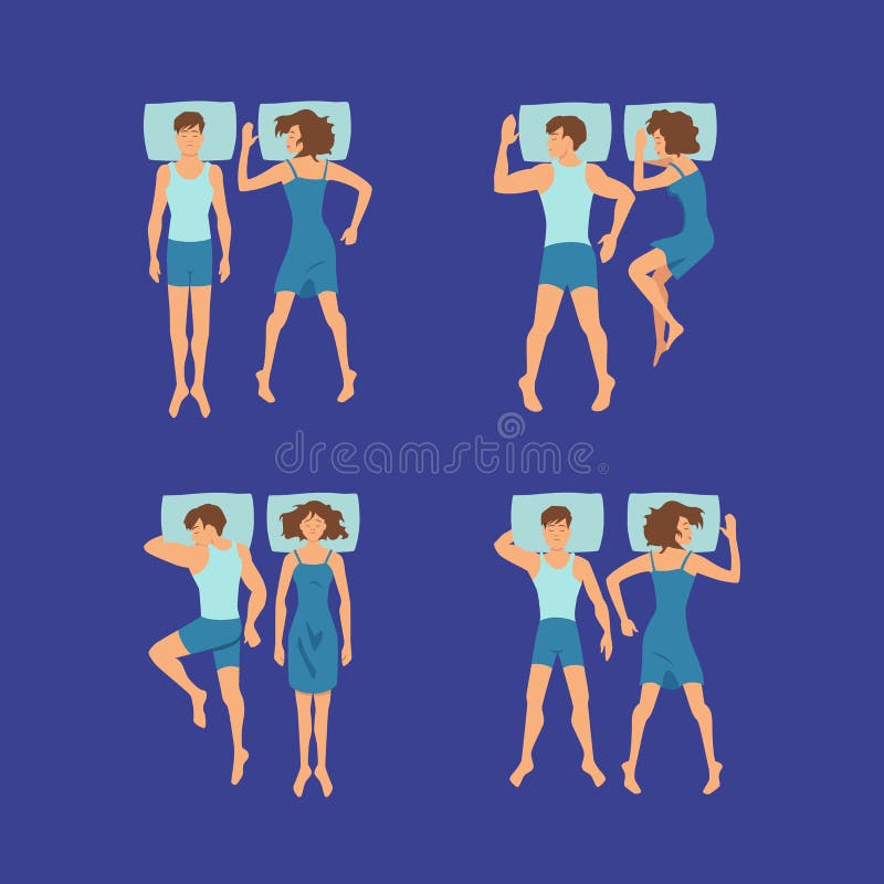 Vector Set Of Couple Of Man And Woman Sleeping On Pillows Poses Illustration Stock Vector