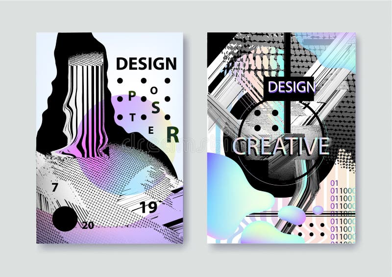 Vector set of covers templates with bauhaus and memphis graphic geometric glitch, fluid and liquid elements. Use for vector illustration Vector set of covers templates with bauhaus and memphis graphic geometric glitch, fluid and liquid elements. Use for vector illustration