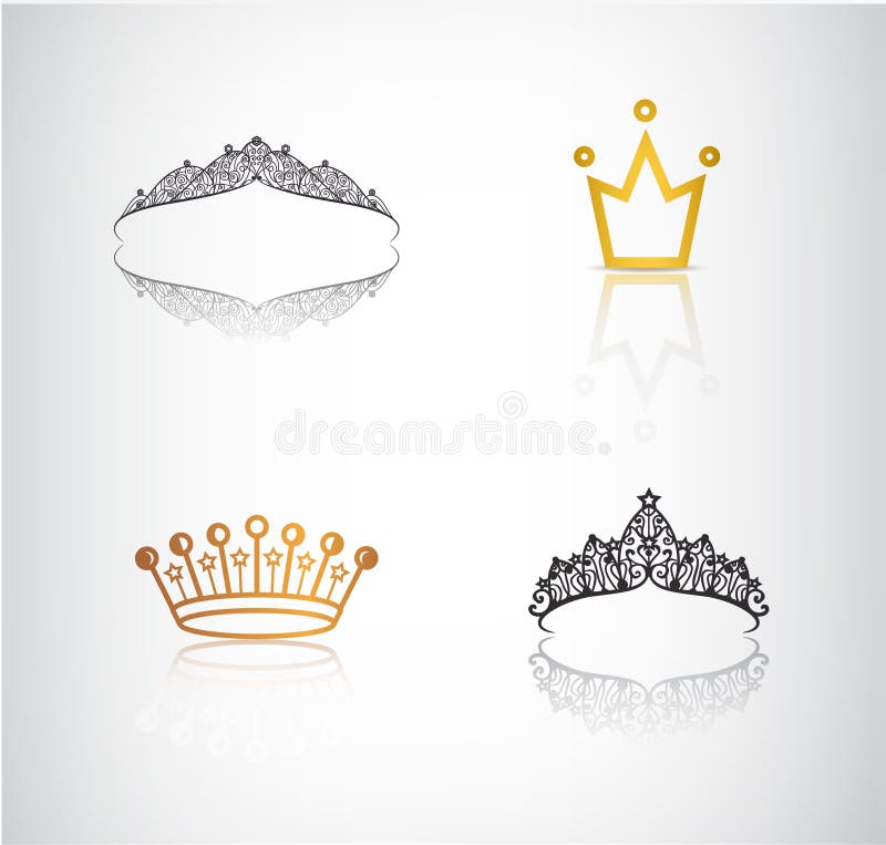 Vector set of crowns, tiaras, lace and simple crown logos, icons