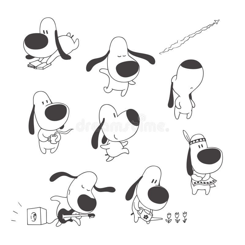 Vector set of cute dogs isolated on white. Hand drawn illustrations of funny animal character in cartoon style. Children`s design vector illustration Vector set of cute dogs isolated on white. Hand drawn illustrations of funny animal character in cartoon style. Children`s design vector illustration