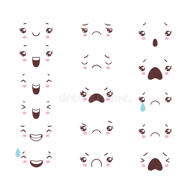 Set Vector Cartoon Anime Style Expressions Inglês Kawaii Caras Bonitas  imagem vetorial de Ray_Morel© 425935560