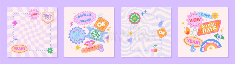 Vector Set Cute Fun Templates Framespatchesstickers Stock Vector