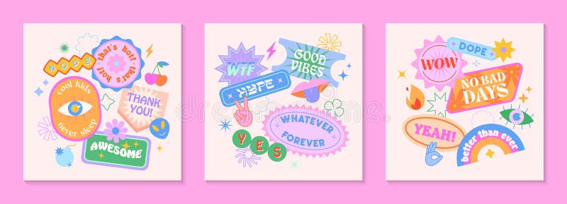 Y2K Stickers Illustration Set Stock Template