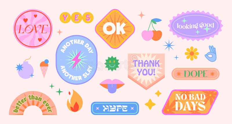 Vector Set of Colorful Fun Patches,stickers and Geometric Shapes