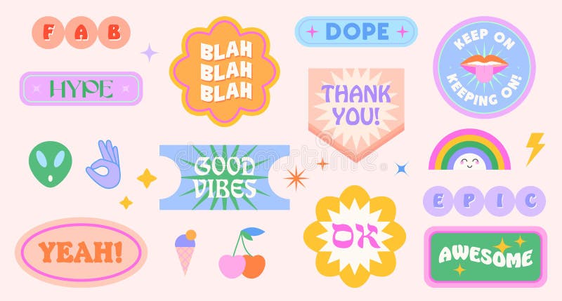 Vector set of funny templates with frames,patches,stickers in 90s