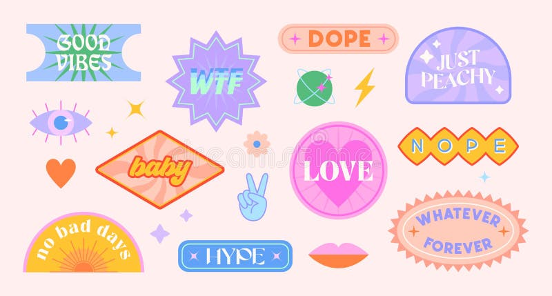 Vector Set Of Cute Fun Templates With Frames,patches,stickers In