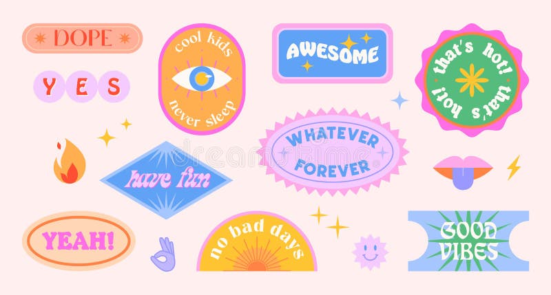 Vector set of colorful fun patches,stickers,geometric shapes in