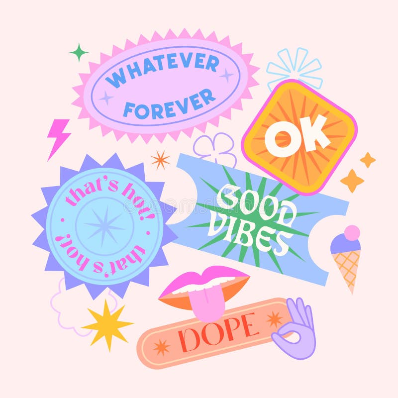 Vector Set of Cute Funny Templates with Patches and Stickers in