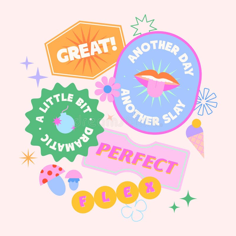 Vector Set of Cute Funny Templates with Patches and Stickers in