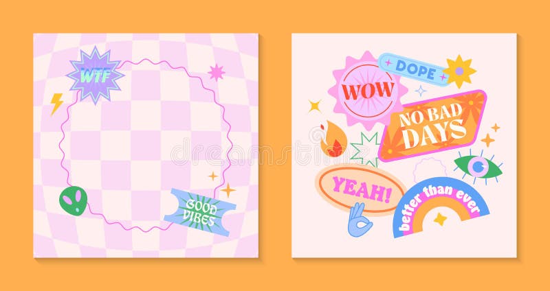 Vector set of funny templates with frames,patches,stickers in 90s