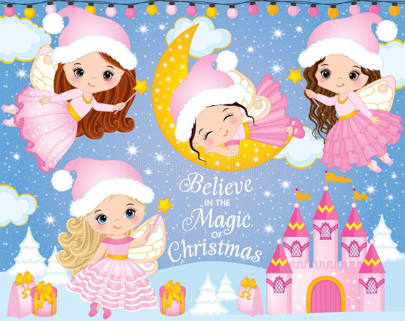 Vector Set with Cute Little Christmas Fairies, Castle and Winter Elements royalty free illustration Vector Set with Cute Little Christmas Fairies, Castle and Winter Elements royalty free illustration