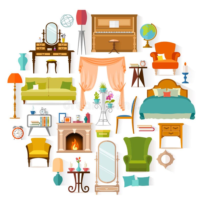 Various furniture and household items Royalty Free Vector