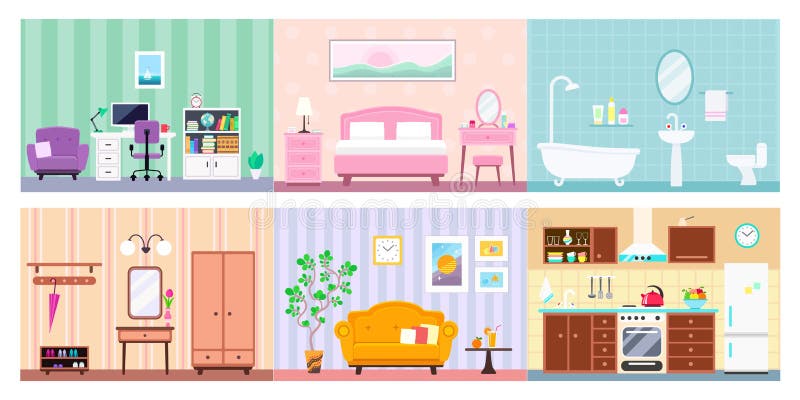 different rooms in a house clipart outline