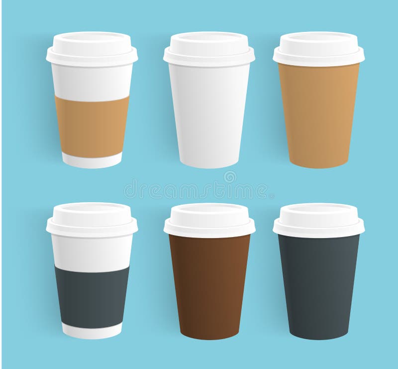 Vector Set of Disposable Coffee Cups. Realistic Paper Coffee Cups of