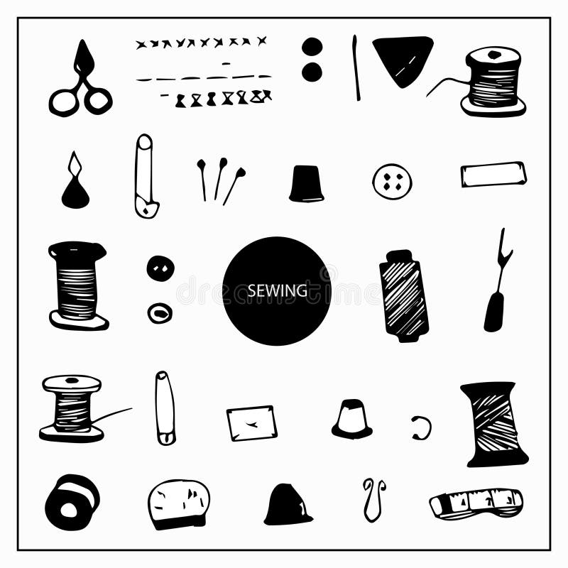 Sewing Hobby Tools and Supplies Outline Pattern Stock Vector