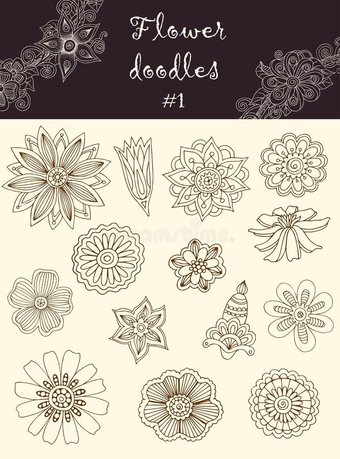 Vector set 1: doodle flowers. Series of doodles.