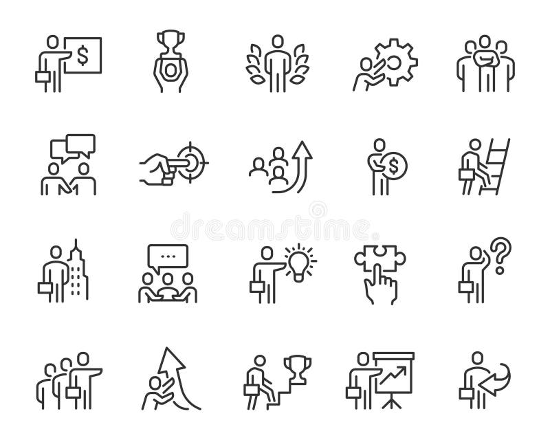 Vector Set of Editable Icons for Business Strategy and Development in Linear Style stock illustration