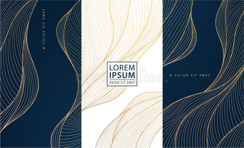 Vector set of elegant gold waves design, japanese style illustration. Use for perfume, wine, soap package. Sea, ocean stock photography