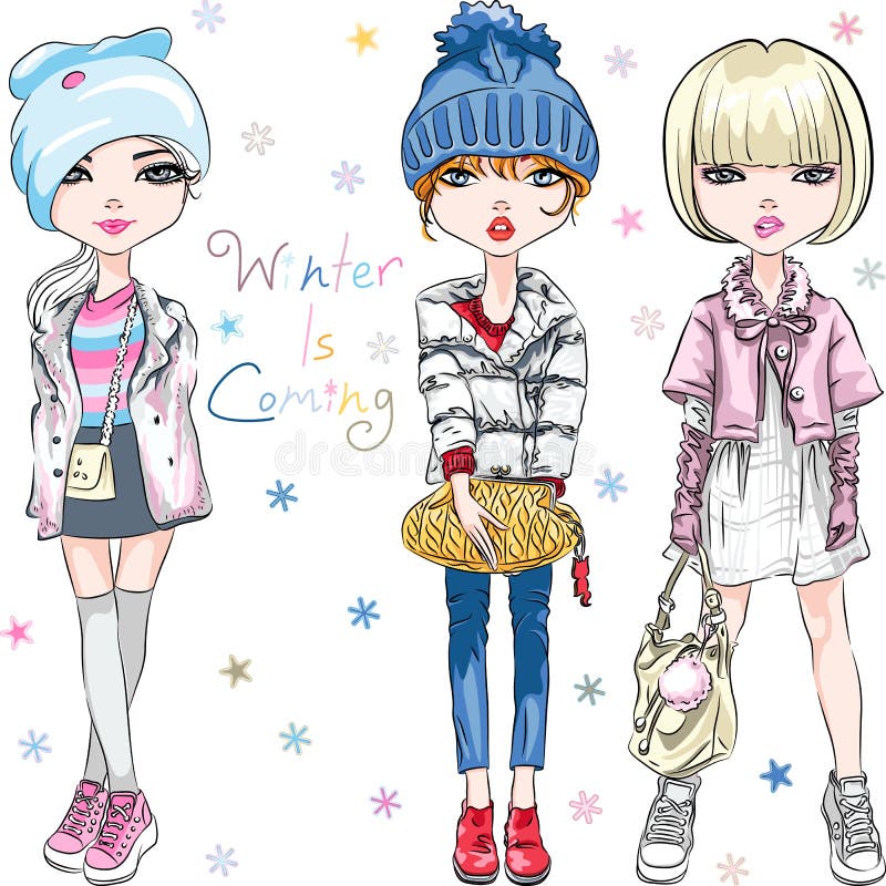 Vector SET fashion girl in winter clothes royalty free illustration Vector SET fashion girl in winter clothes royalty free illustration