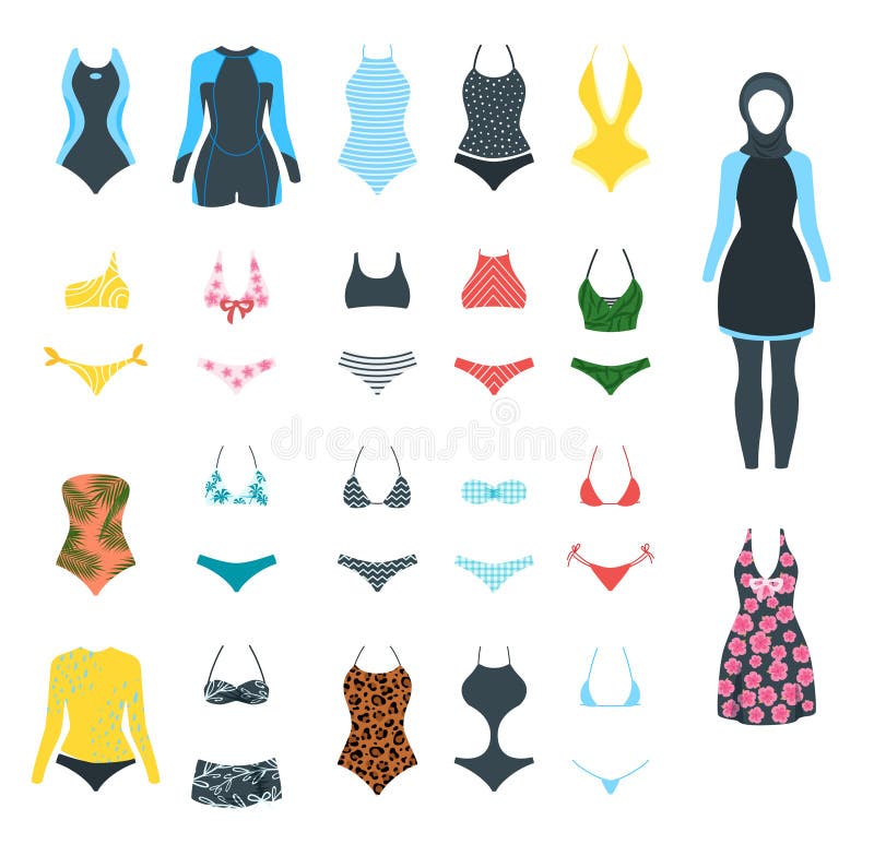Vector Set of Female Swimsuit Stock Vector - Illustration of healthy ...
