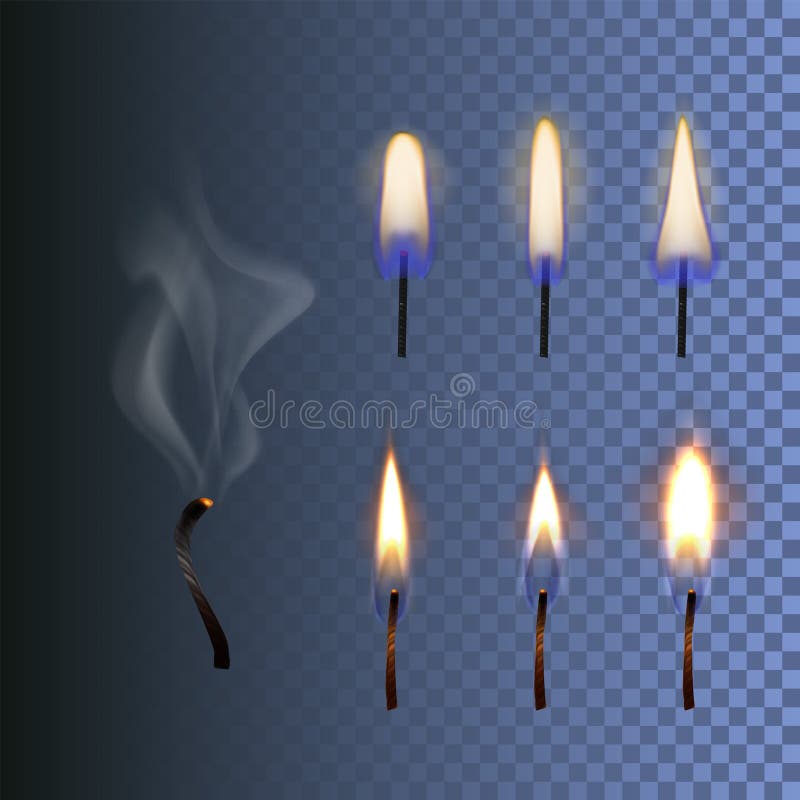 Vector set of fire, realistic candle flame and burned wick with smoke isolated on blue background royalty free illustration Vector set of fire, realistic candle flame and burned wick with smoke isolated on blue background royalty free illustration