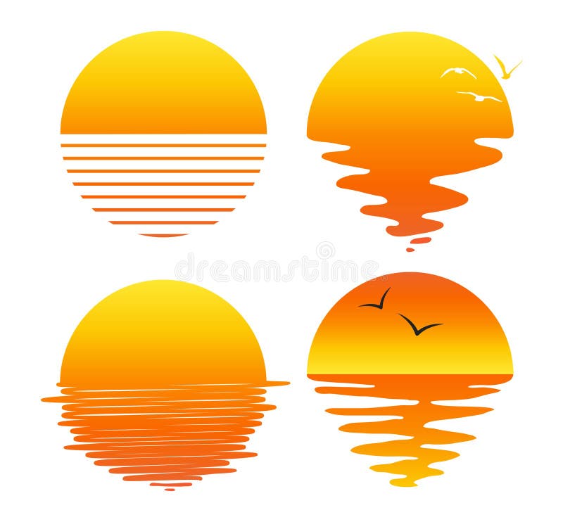 Vector Set Of Flat Symbols Of Sunsets And Sunrises Stock Vector
