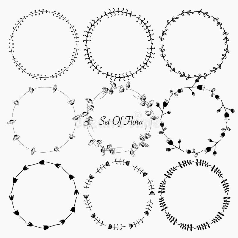 Vector Set Of Flora Round Frames For Decoration. stock illustration Vector Set Of Flora Round Frames For Decoration. stock illustration