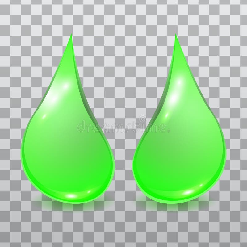 Vector set of fluid green drops isolated on checkered background. stock illustration