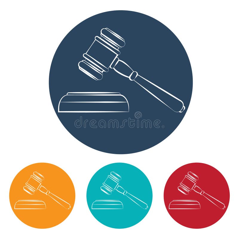 Vector Set of Four Colorful Court Hammer Icons Stock Vector