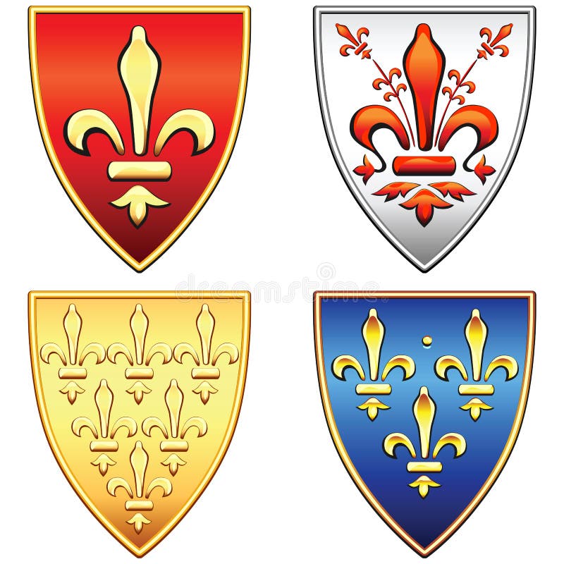 vector Set French shields with arms of the fleur