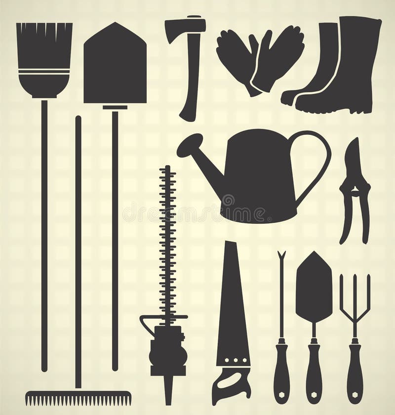 Vector Set: Garden Tools Silhouettes stock illustration