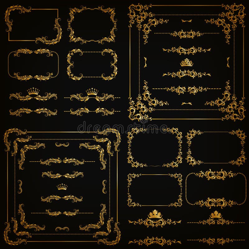 Vector set of gold decorative borders, frame