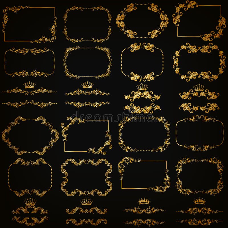 Vector set of gold decorative borders, frame