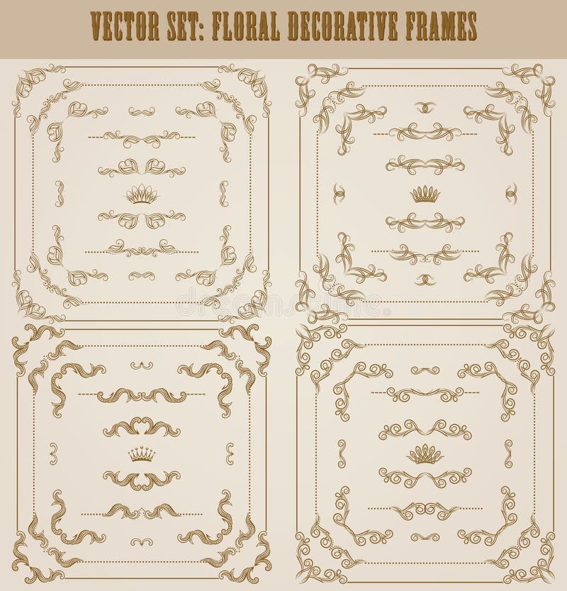 Vector set of gold decorative borders, frame