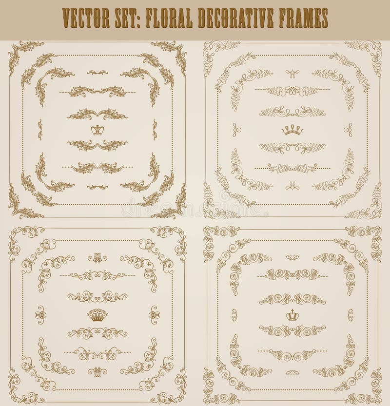 Vector set of gold decorative borders, frame