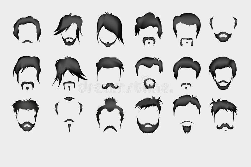 Vector set. hair, mustache, beard men retro. Cartoon chop vectors