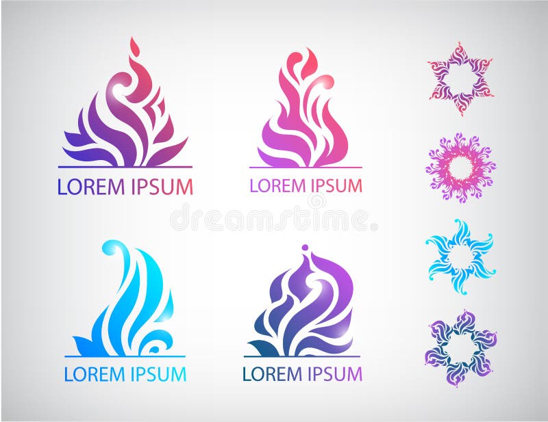 Vector set of hand drawn abstract floral icons