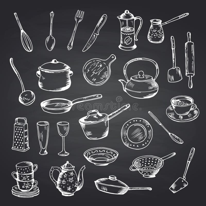 https://thumbs.dreamstime.com/b/vector-set-hand-drawn-kitchen-utensils-black-chalkboard-illustration-chalk-board-sketch-cooking-utensil-124400888.jpg