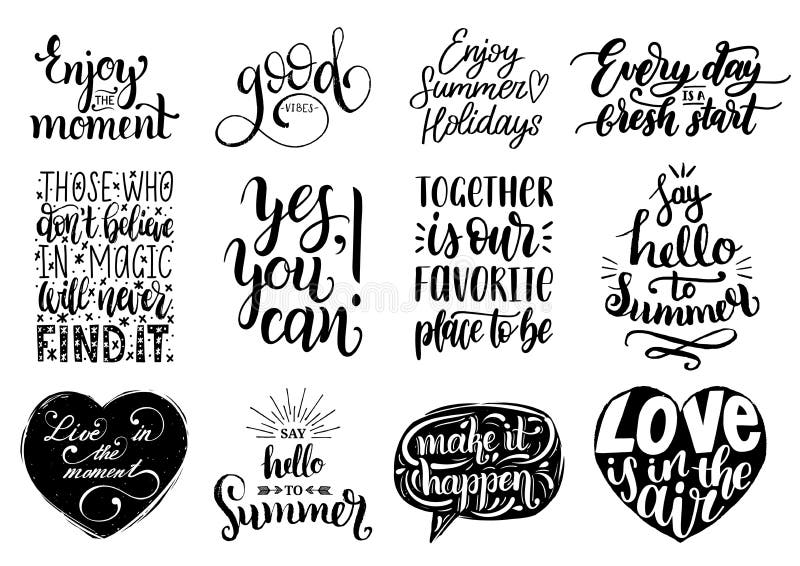 Vector Set of Hand Lettering with Motivational Phrases.Calligraphy ...