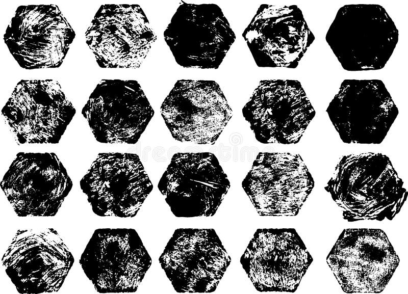 Vector set hexagonal grunge ink prints royalty free illustration