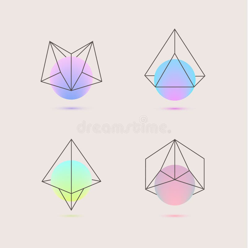 Vector set of holographic geometric logos, abstract modern signs. vector illustration Vector set of holographic geometric logos, abstract modern signs. vector illustration