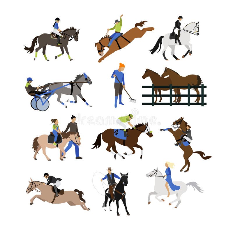 Vector set of horse riders icons, flat design royalty free illustration Vector set of horse riders icons, flat design royalty free illustration