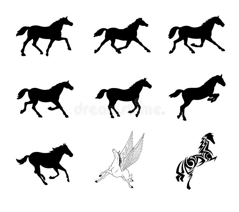 Download Vector Set Of Horse Silhouettes Stock Vector - Illustration of running, contour: 13253970