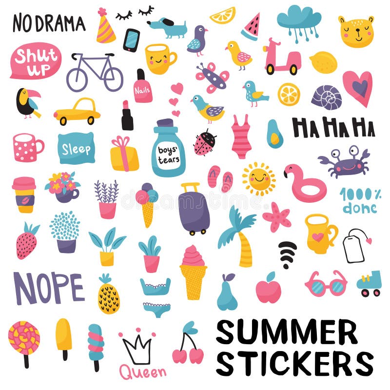 Summer stickers stock vector. Illustration of cactus - 121149473