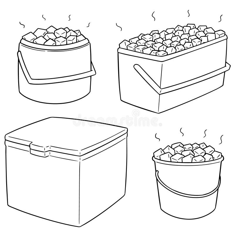 Vector Set of Ice Box and Ice Bucket Stock Vector Illustration of