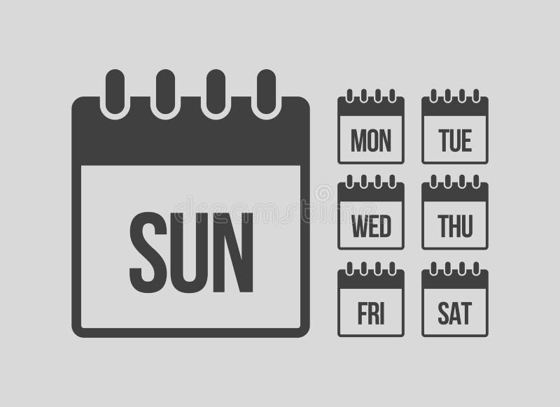 Vector Set Icon Page Calendar, Days of the Week Stock Vector