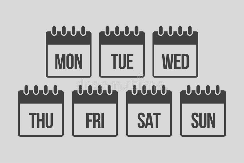 Vector Set Icon Page Calendar, Days of the Week Stock Vector
