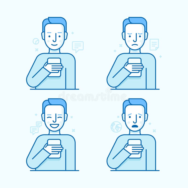 Vector set of illustrations of the male character in trendy flat